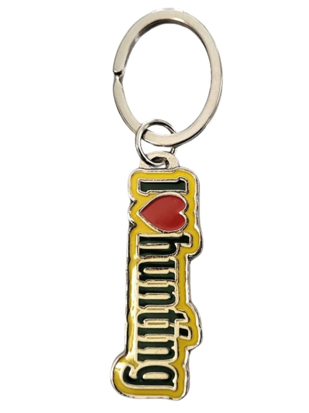 SWIBCO NW0T Yellow Black & Red Galaxy Keychain Silver Metal I LOVE HUNTING